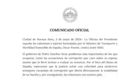 Comunicado oficial Argentina declaraciones Punete