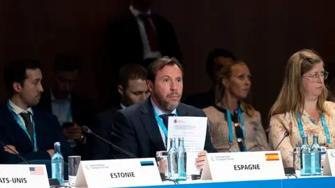 El ministro durante la sesi&oacute;n del Consejo de Ministros de ITF - Foto del Ministerio de Transportes