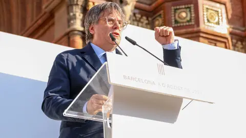 Carles Puigdemont, en su discurso tras reaparecer en Barcelona - Foto de Junts