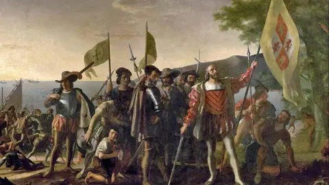 Ilustración de la llegada de Colón a América