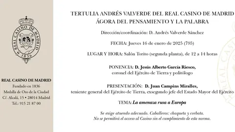 Tertulia Andrés Valverde del Real Casino de Madrid D. Jesús Alberto García Riesco