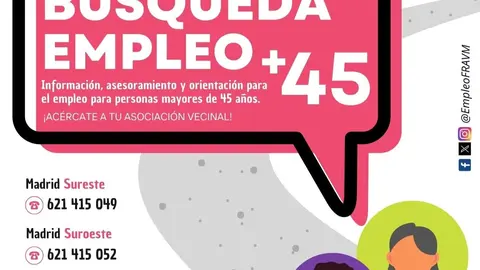 cartel  programa para facilitar la búsqueda de empleo a mayores de 45 años