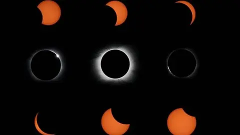 Fig. Fotografías del eclipse total de sol de 2012, en Isla de Pascua. Por Jaime Izquierdo