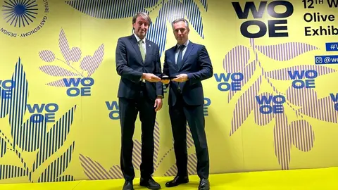 El consejero Novillo recogiendo el galardón en la 12ª edición de la World Olive  Oil Exhibition - Foto Comunidad de Madrid