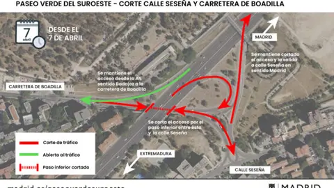 Corte total del paso inferior hacia Boadilla por las obras de soterramiento de la A-5