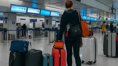 Persona en el aeropuerto esperando con el equipaje