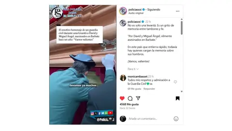 Homenaje de un Guardia Civil durante una levantá a los compañeros asesinados en Barbate