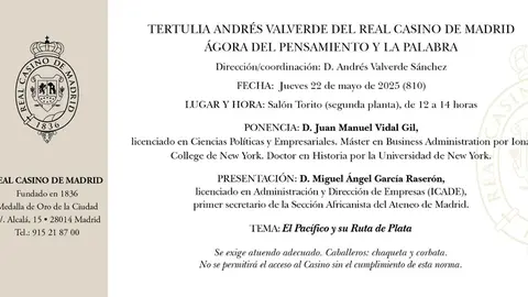 El Real Casino de Madrid acoge una nueva edición de la Tertulia Andrés Valverde con una ponencia sobre el Pacífico