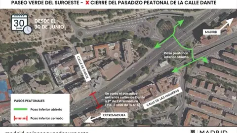 Mapa cierre del pasadizo peatonal de la calle Dante