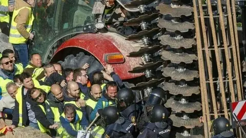 Agricultores y ganaderos durante las protestas