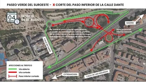 A5 paseo verde suroeste Corte paso inferior calle Dante