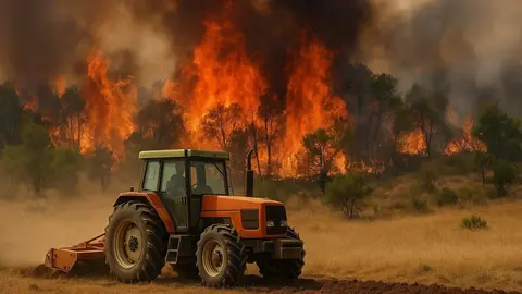 Tractor trabajando en las labores de extinción de un incendio forestal - EDdM