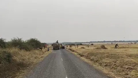 Vecinos de maragatería realizando labores de limpieza y protección contra el fuego