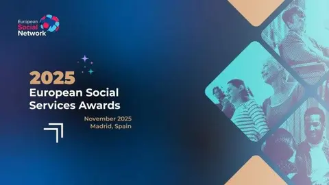Cartel promocional de los Premios Europeos de Servicios Sociales 2025 (European Social Servicies Awards, ESSA) - Ayuntamiento Madrid