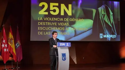 El alcalde de Madrid, Jos&eacute; Luis Mart&iacute;nez-Almeida, durante su intervenci&oacute;n - Foto Ayuntamiento de Madrid