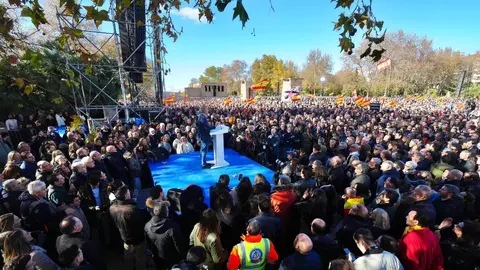 Feijóo, durante su intervención en la protesta | Foto de PP/David Mudarra