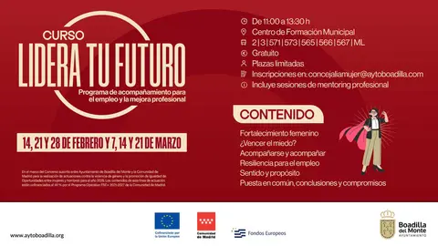 Curso Lidera tu futuro para mujeres - Cartel del Ayuntamiento de Boadilla del Monte