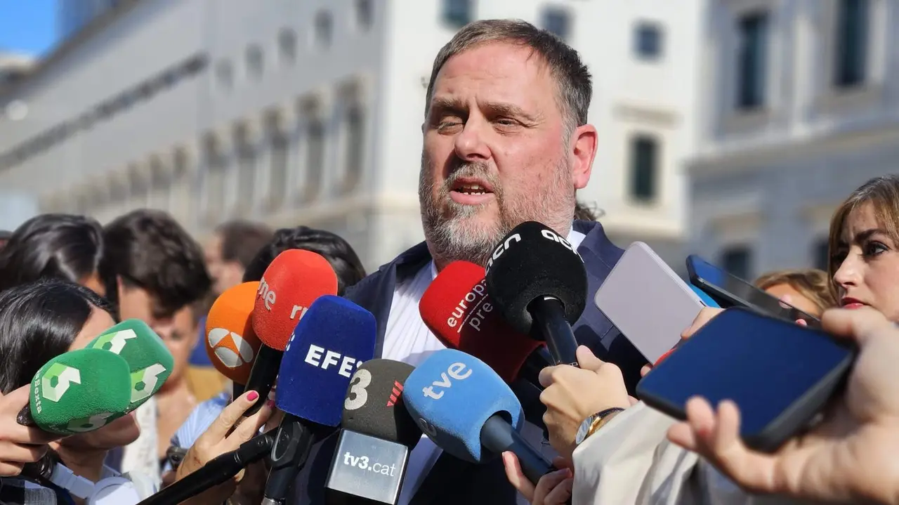 Oriol Junqueras en una atención a medios desde Madrid - Foto de ERC