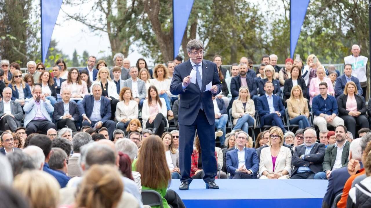 Carles Puigdemont durante la presentación de su candidatura en Elna - Foto de Junts
