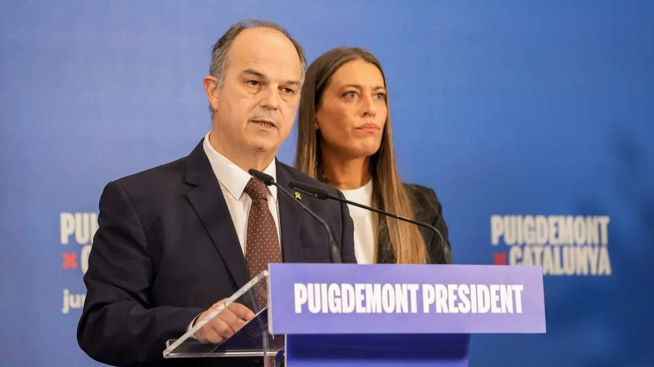 Jordi Turull y Miriam Nogueras en rueda de prensa desde Argelers - Foto de Junts