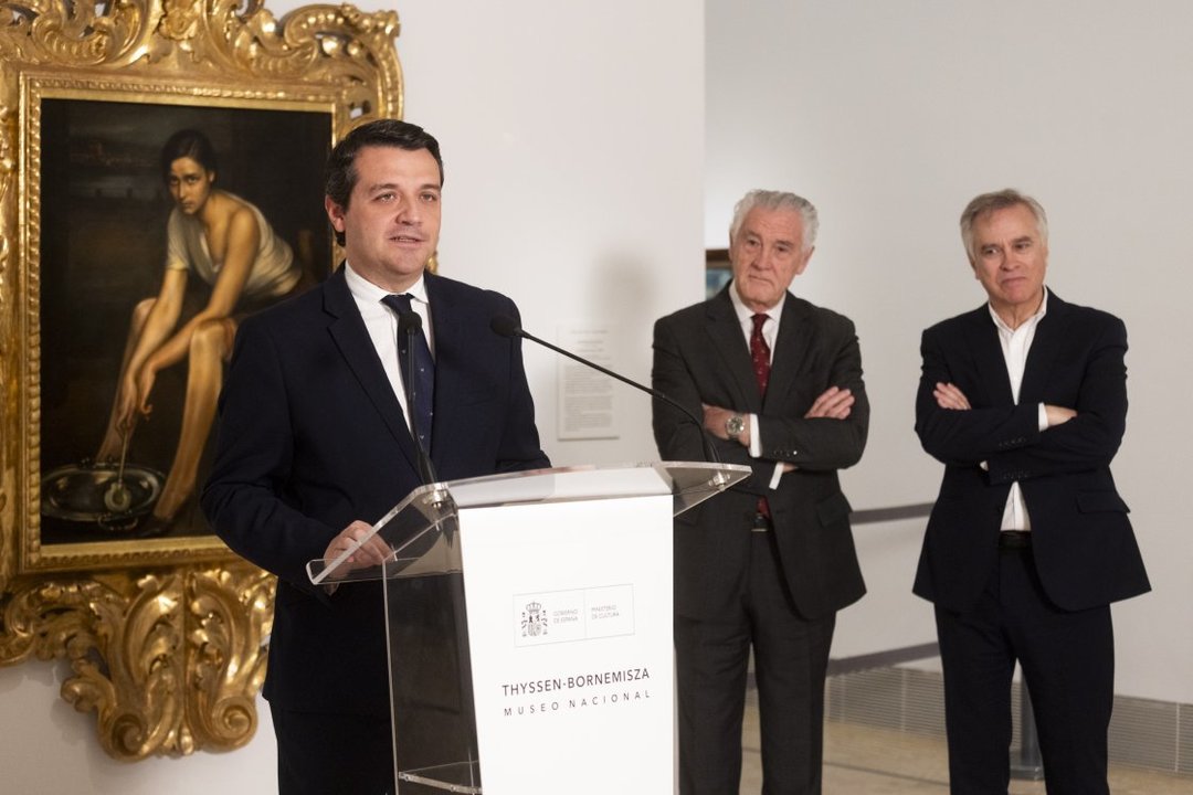 José María Bellido, alcalde de Córdoba, y Evelio Acevedo y Guillermo Solana, director gerente y director artístico, respectivamente, del Museo Thyssen- José Belló