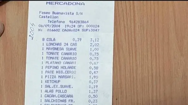 ticket de la compra de Mercadona del año 2004