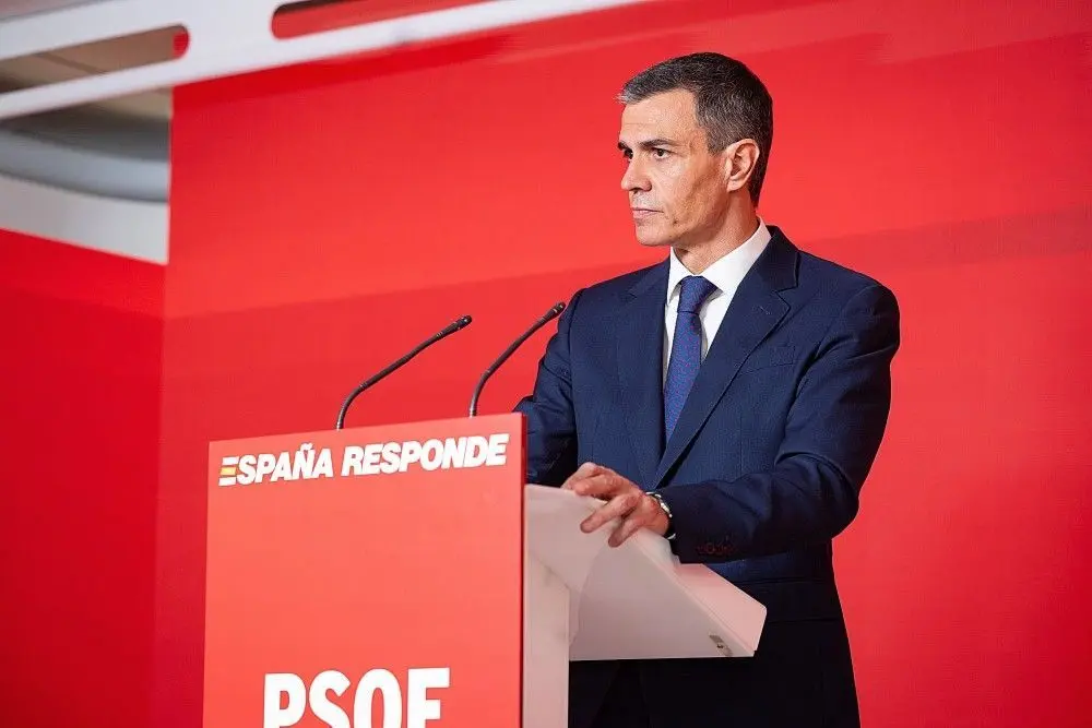 Pedro Sánchez en una rueda de prensa en Ferraz | Foto de PSOE