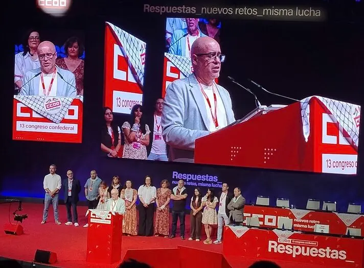 Unai Sordo en su discurso tras ser reelegido | Foto de CCOO