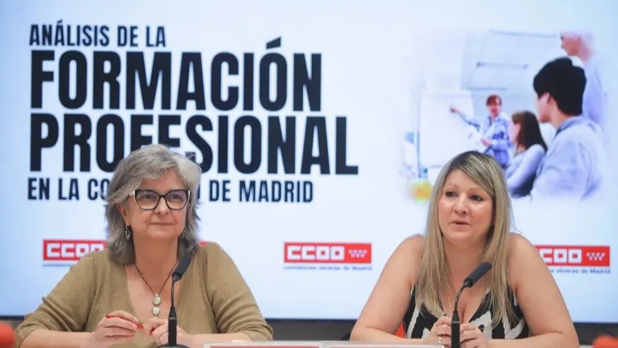 De izquierda a derecha Paloma López, secretaria general de CCOO Madrid y Aida San Millan, secetraria general de Enseñanza de CCOO Madrid - Foto CCOO