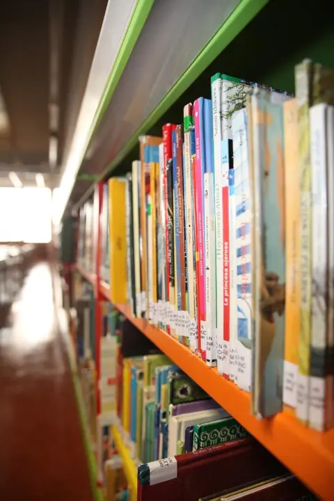 Libros en estante de biblioteca