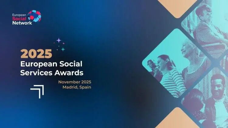 Cartel promocional de los Premios Europeos de Servicios Sociales 2025 (European Social Servicies Awards, ESSA) - Ayuntamiento Madrid