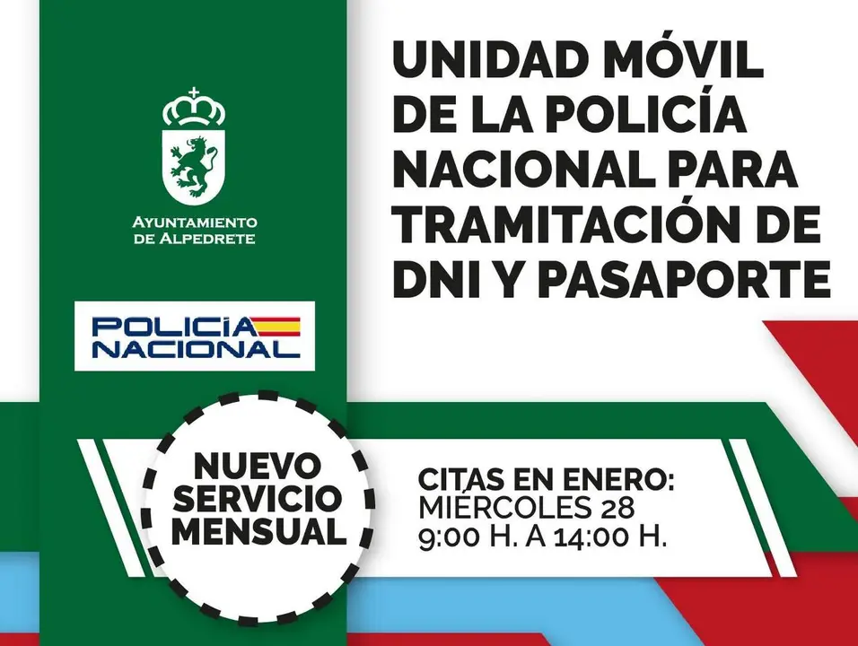 Alpedrete: La unidad m&oacute;vil de la Polic&iacute;a Nacional para DNI y pasaporte se implanta como servicio mensual - Cartel del Ayuntamiento de Alpedrete