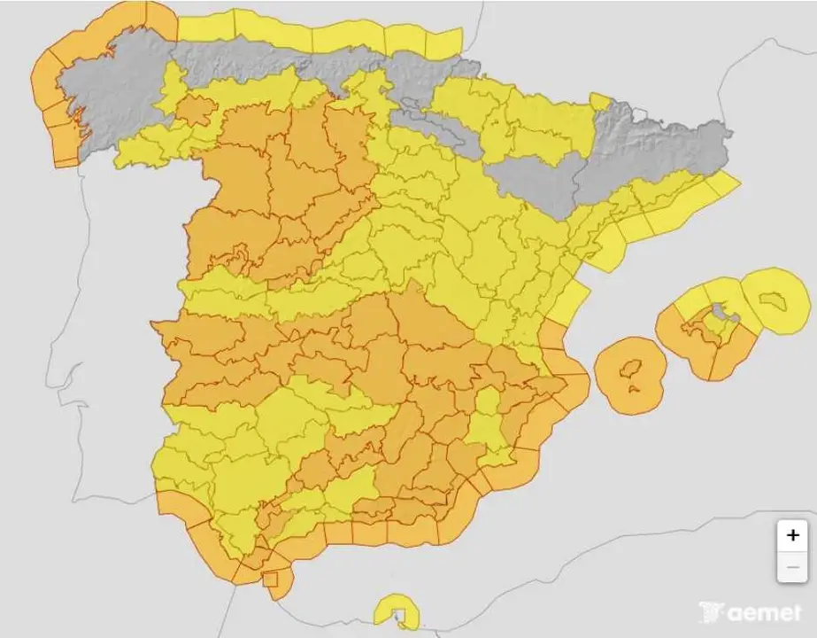 Avisos metereol&oacute;gicos Espa&ntilde;a para este mi&eacute;rcoles - Imagen de AEMET