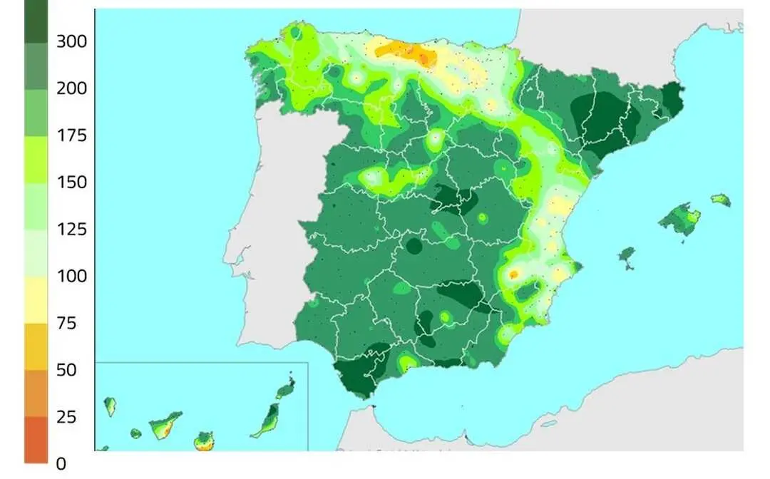 Porcentaje de precipitaci&oacute;n en Espa&ntilde;a durante enero de 2026 respecto a la media entre 1991 y 2020 - Imagen de la Aemet