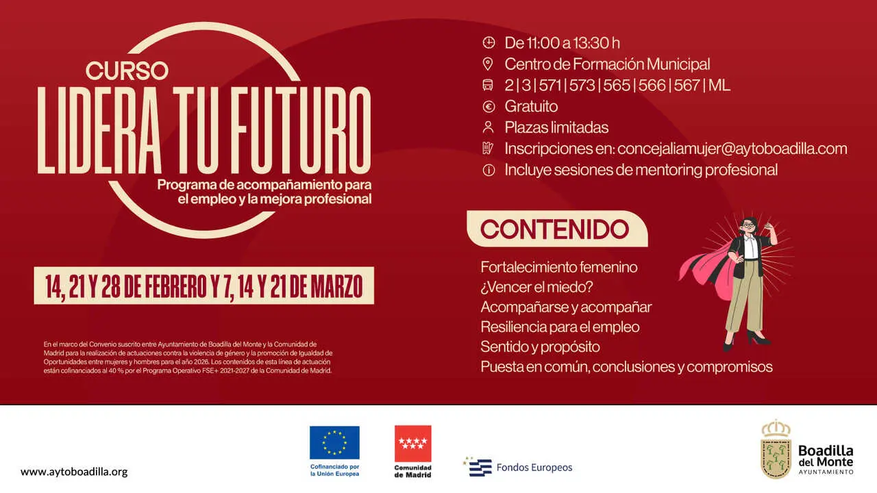 Curso Lidera tu futuro para mujeres - Cartel del Ayuntamiento de Boadilla del Monte