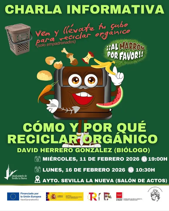 Charla informativa reciclaje org&aacute;nico - Cartel del Ayuntamiento de Sevilla La Nueva