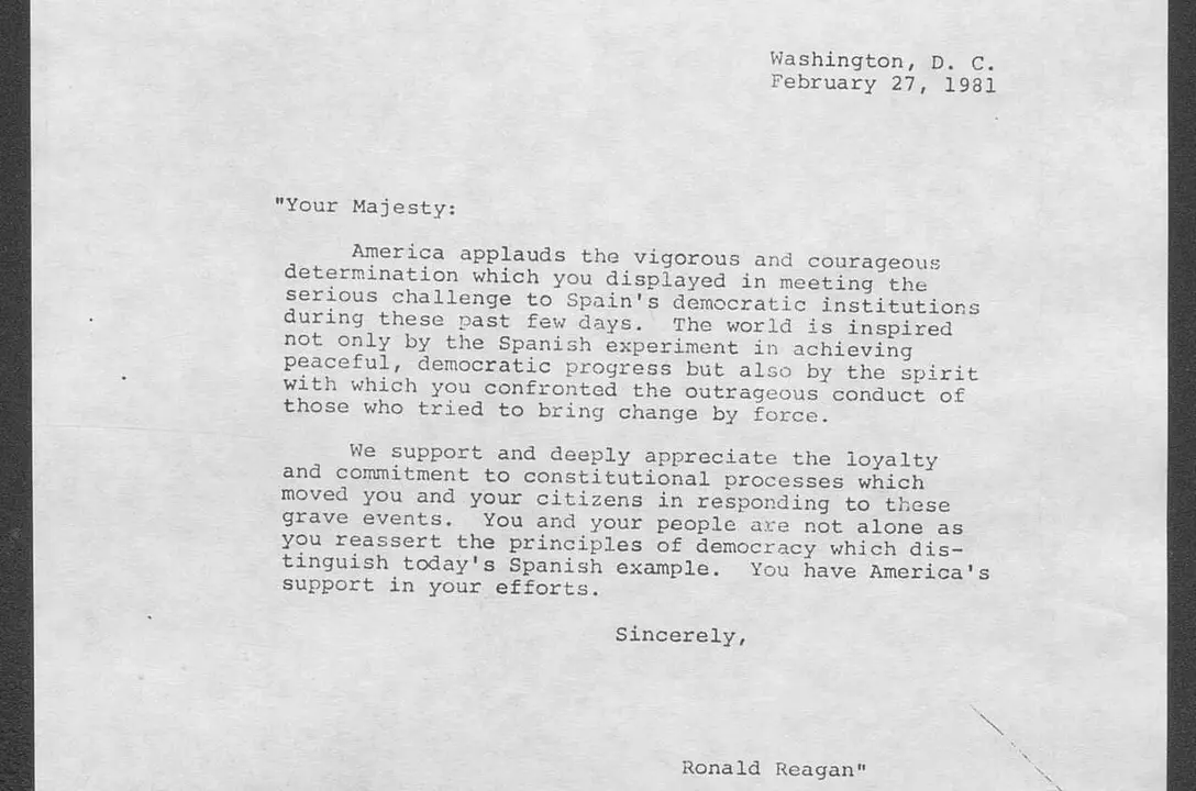 Carta remitida por Ronald Reagan al rey Juan Carlos I | Documento desclasificado