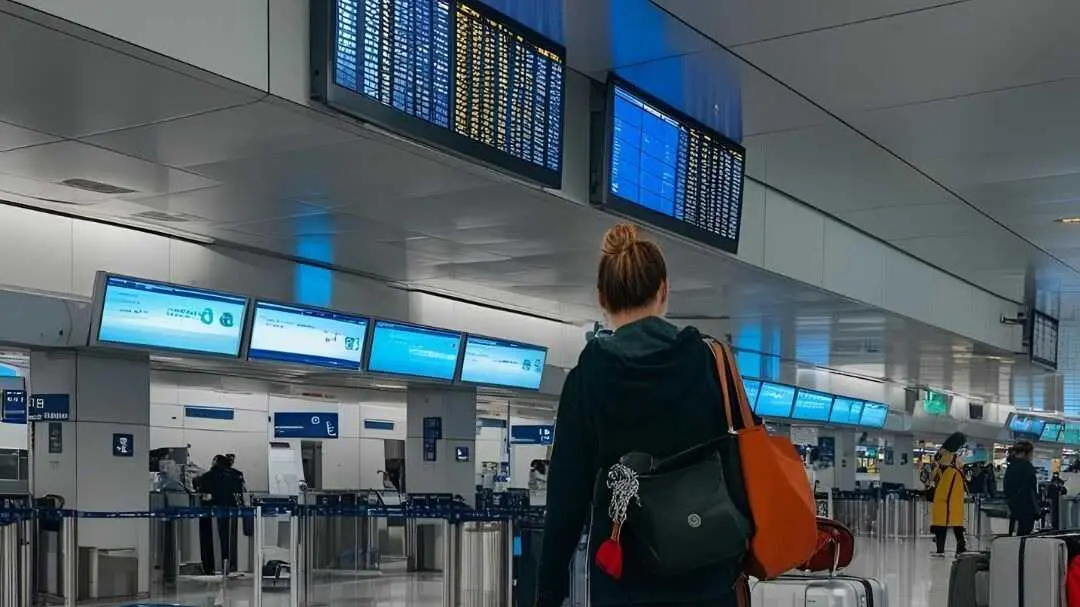 Persona en el aeropuerto esperando con el equipaje