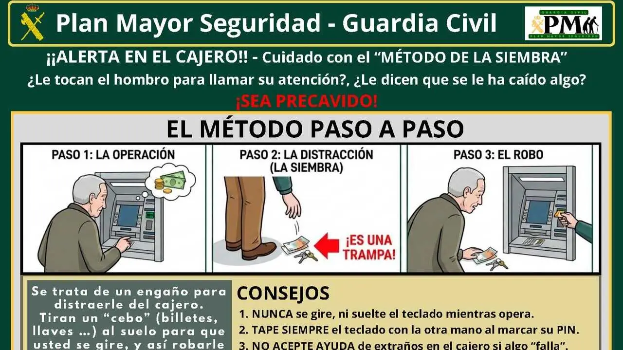 Cartel informativo de la Guardia Civil para evitar robos en cajeros con el m&eacute;todo de la siembra - Ayuntamiento de Torrelodones