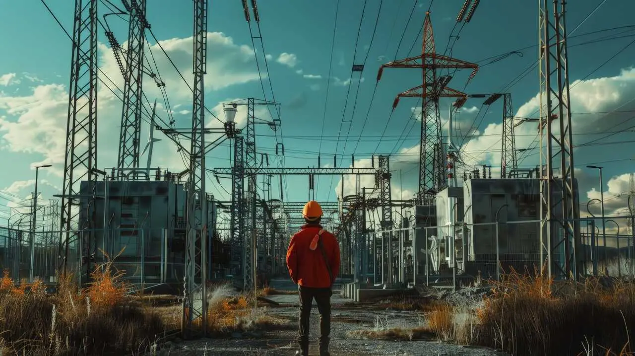 Trabajador en una estaci&oacute;n el&eacute;ctrica | Foto de 123rf/buraratn
