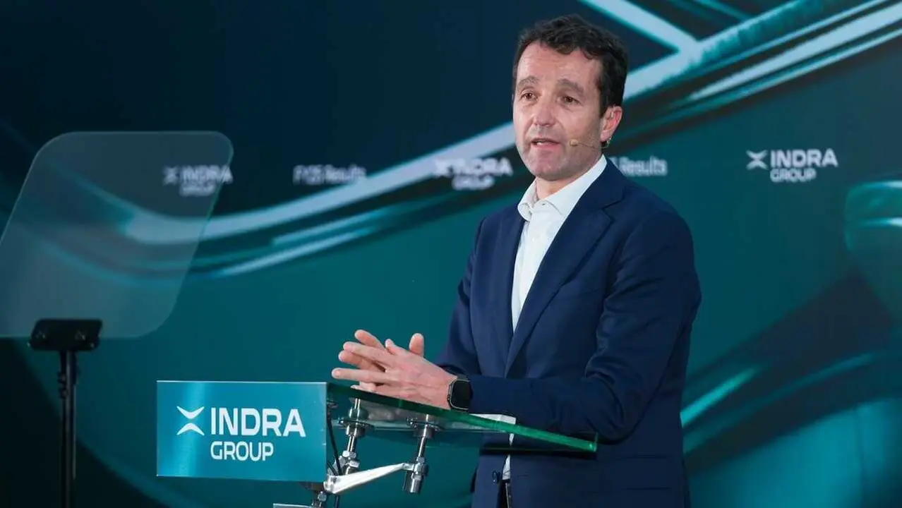 &Aacute;ngel Escribano en la presentaci&oacute;n de resultados de Indra de 2025 - Foto de Indra