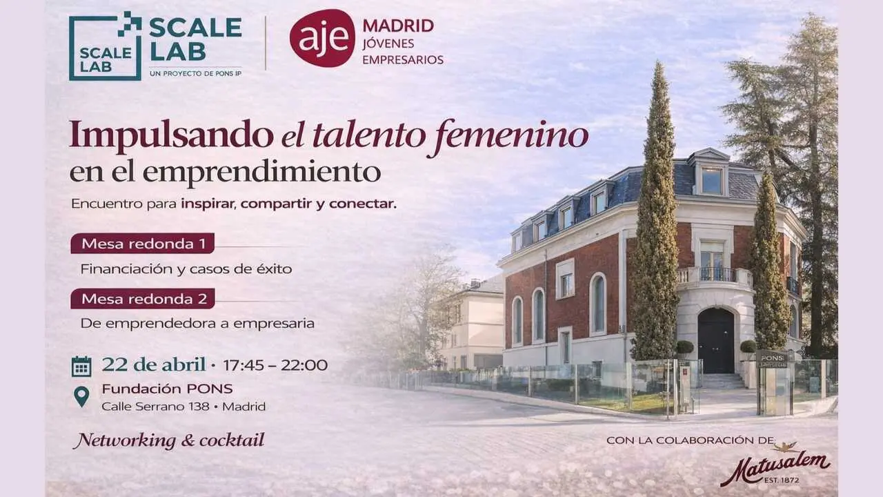 Cartel Impulsando el talento femenino en el emprendimiento - Imagen de Scale Lab y AJE Madrid