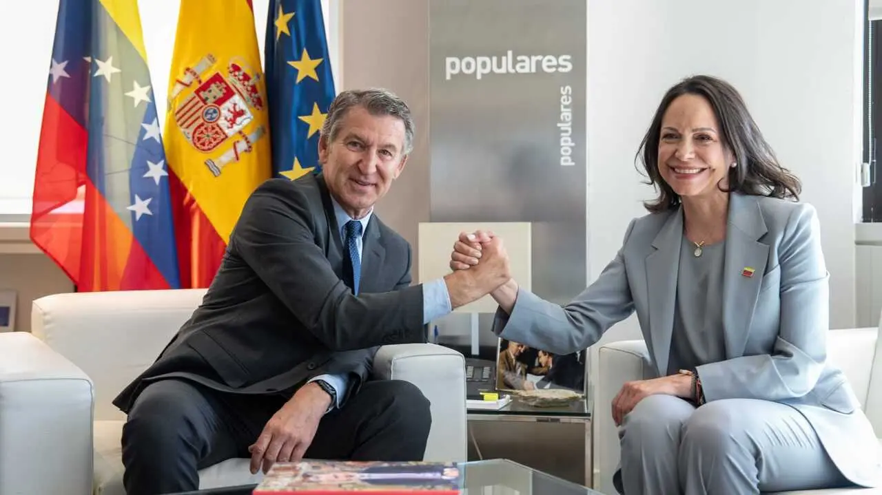 Encuentro entre Alberto N&uacute;&ntilde;ez Feij&oacute;o, l&iacute;der del PP, con Mar&iacute;a Corina Machado en Madrid - Foto del Partido Popular
