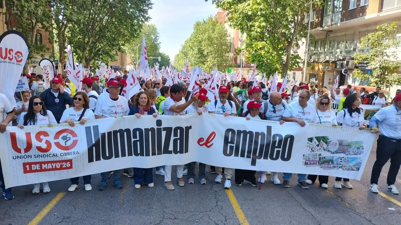 Humanizar el trabajo - Foto de USO Madrid en la manifestaci&oacute;n del 1 de mayo