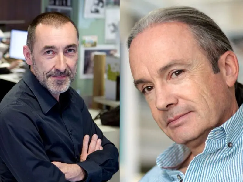 Los galardonados Josep Corbella, izquierda, y Carlos Briones, derecha. / Fotograf&iacute;as de Pedro Madue&ntilde;o (La Vanguardia) y Miguel Balbuena.