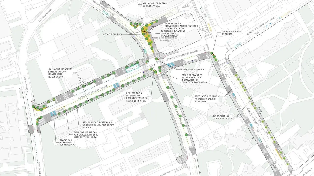 Plano de las obras de remodelaci&oacute;n de la calle Condesa de Venadito y su entorno, en el distrito de Ciudad Lineal