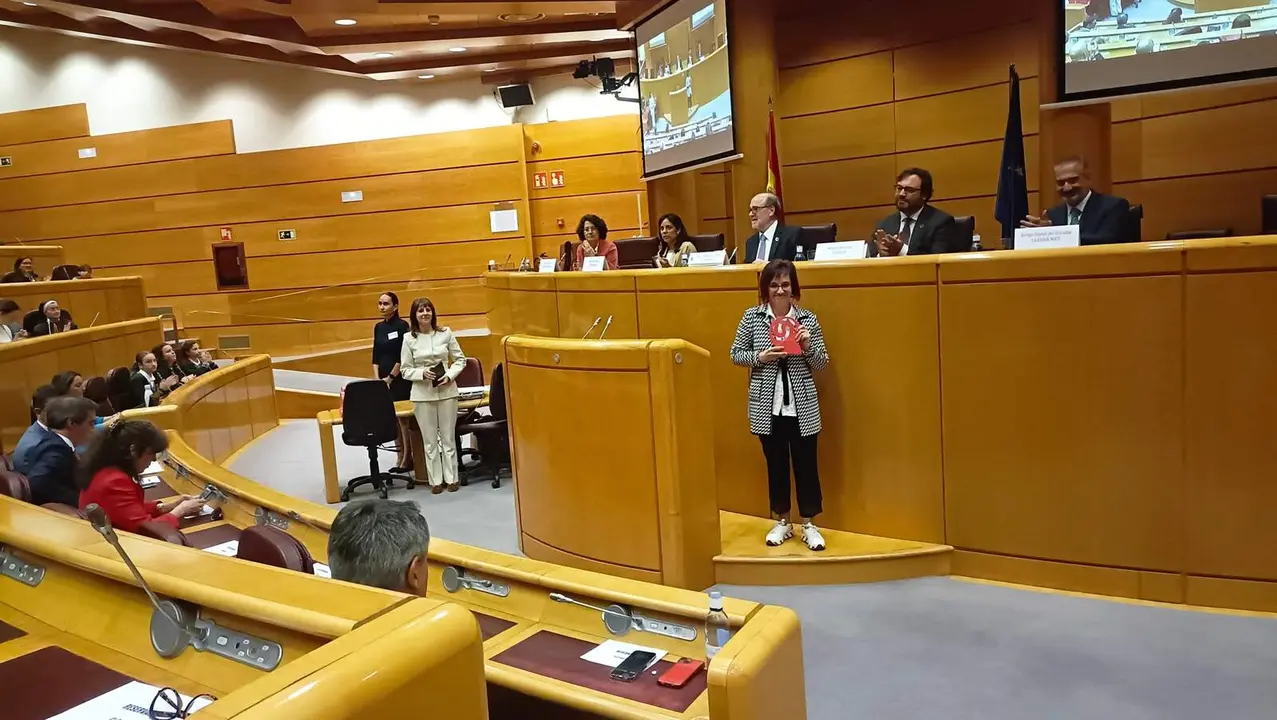 La directora ejecutiva del Cermi, Pilar Villarino, recoge el premio en el Senado - Foto de Cermi
