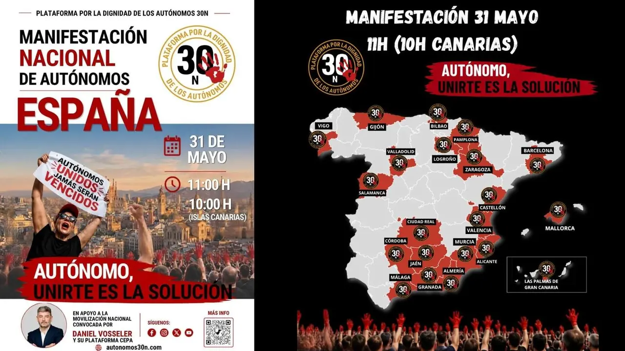 Los aut&oacute;nomos consolidan un frente com&uacute;n con movilizaciones en 22 provincias el 31 de mayo - Los dos carteles de 30N