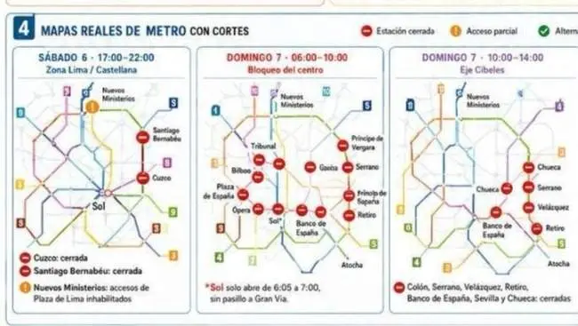 El mapa de los cortes negros en Madrid: las calles prohibidas y las estaciones de Metro que cierran desde hoy por el Papa