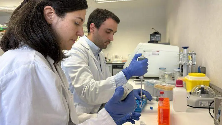 Los investigadores Mar&iacute;a Linares y Roberto Garc&iacute;a-Vicente en su laboratorio